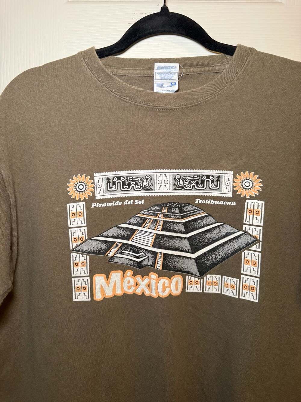 Yazbek Mexico Pyramid Graphic T-Shirt Size L Brown Teotihuacan